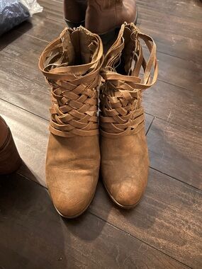 Braided Strap Ankle Boots - Brown
